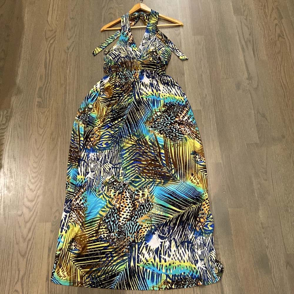 PRICE DROP!$!  HOT! HOT!  Ladies Tropical Print Halter-Tie Backless Maxi Dress